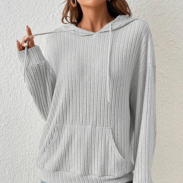 Damen Kapuzenpullover mit rippenstrukturiertem Design EB