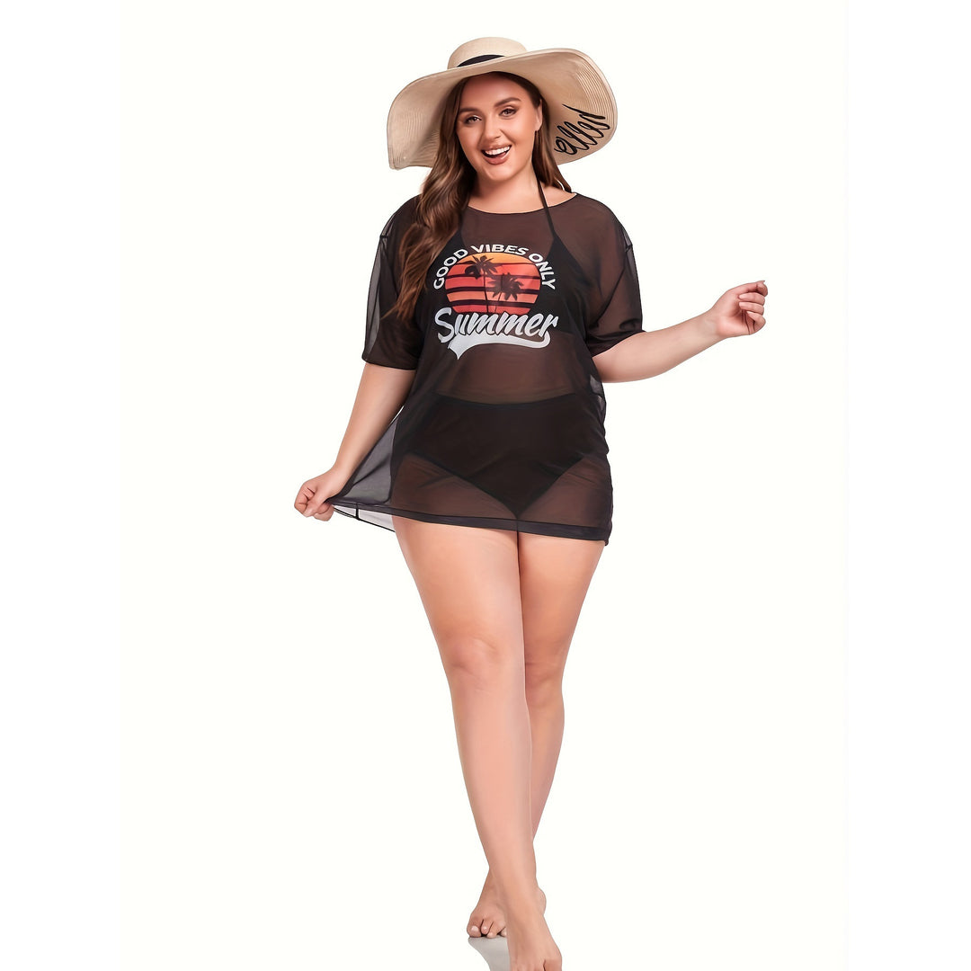 Damen Transparente Strandbluse mit sommerlichem Aufdruck EB