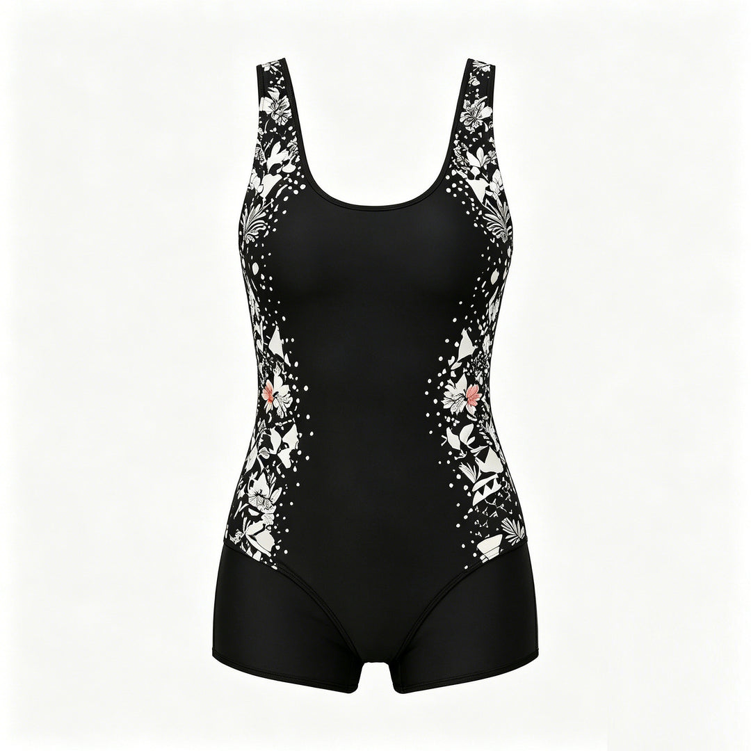 Damen Sportlicher Einteiler Badeanzug mit floralem Design EB