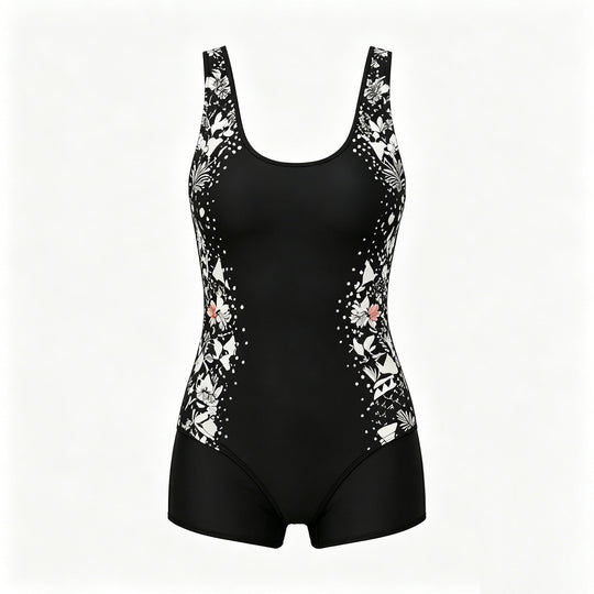 Damen Sportlicher Einteiler Badeanzug mit floralem Design EB