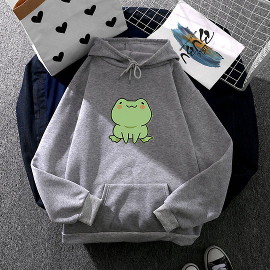 Damen nan Kapuzenpullover mit Mond‑und‑Wal-Illustration, Oversize-Schnitt und Kängurutasche EB