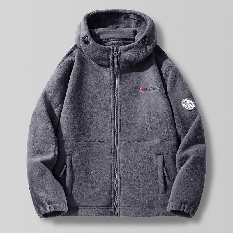 Unisex nan Kapuzen-Fleecejacke mit hochgeschlossenem Haubenkragen, durchgehendem Reißverschluss und seitlichen Einschubtaschen EB