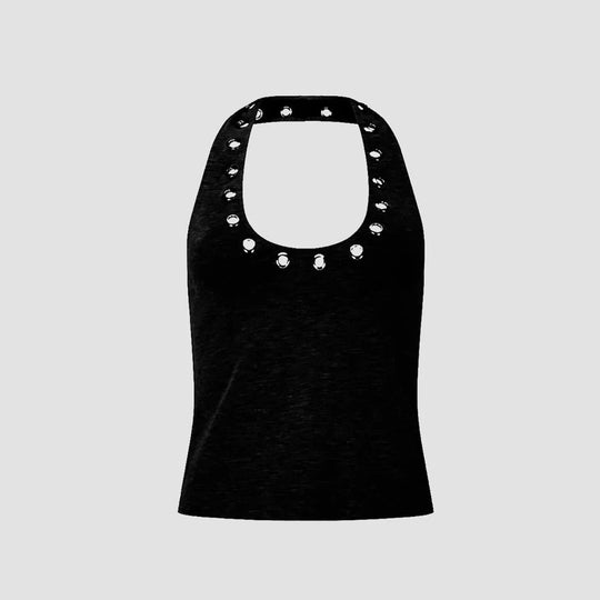 Damen Stylisches Haltertop mit glänzenden Ösen EB