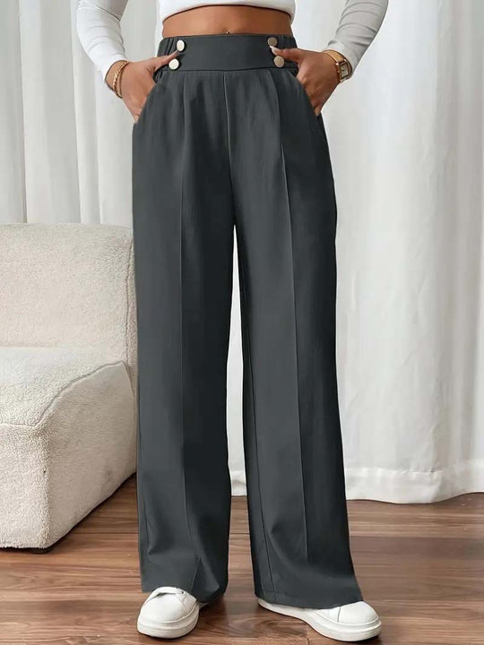 Damen Elegante und luftige Hochbundhose mit weitem Bein und praktischen Taschen EB