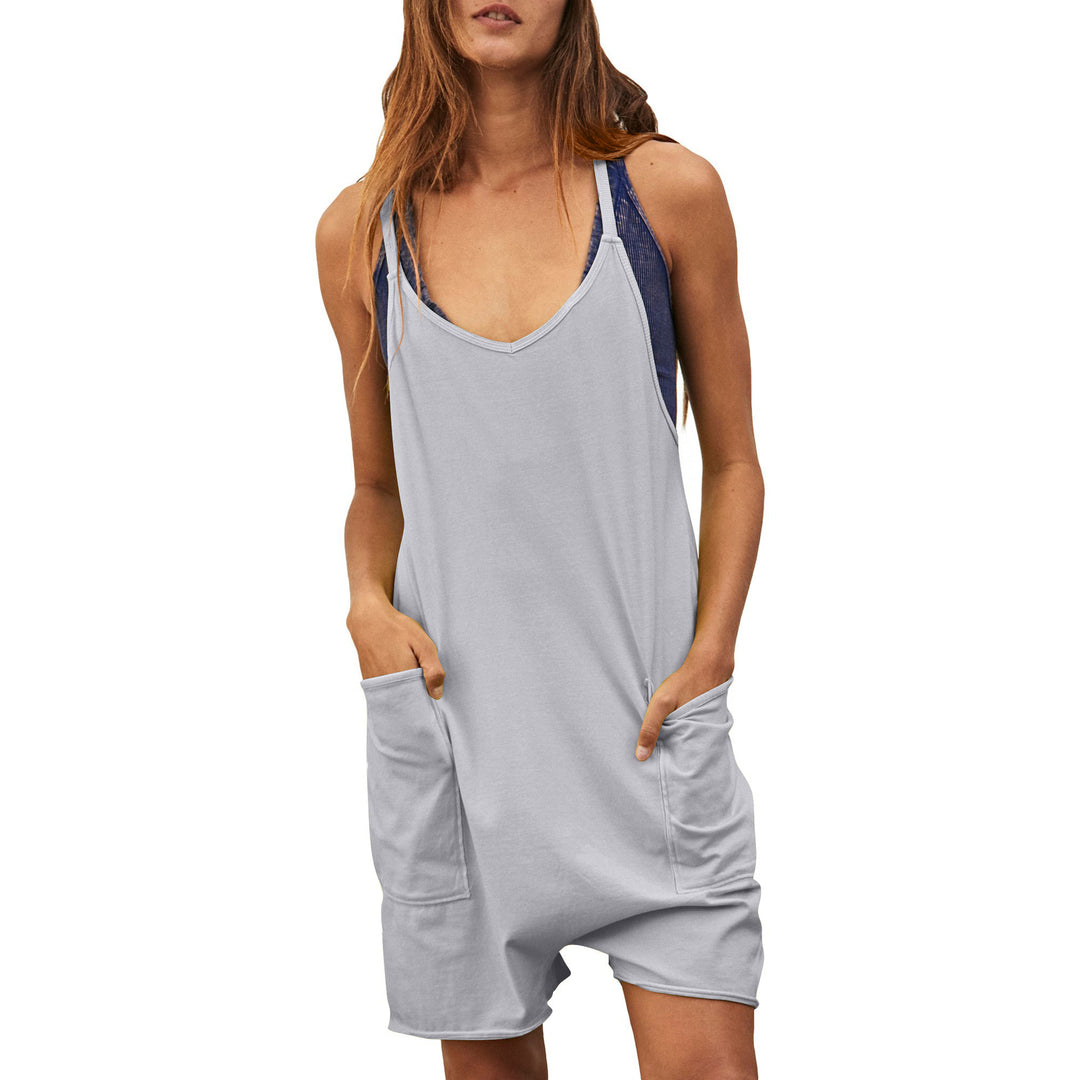 Damen komfortabler Overall mit tiefem Ausschnitt und praktischen Taschen EB