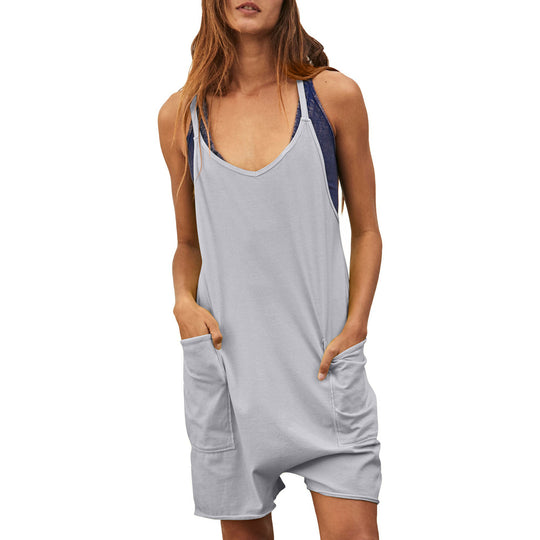 Damen komfortabler Overall mit tiefem Ausschnitt und praktischen Taschen EB