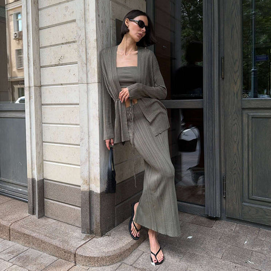 Damen Elegantes Strick-Ensemble mit Crop-Top und Maxirock EB