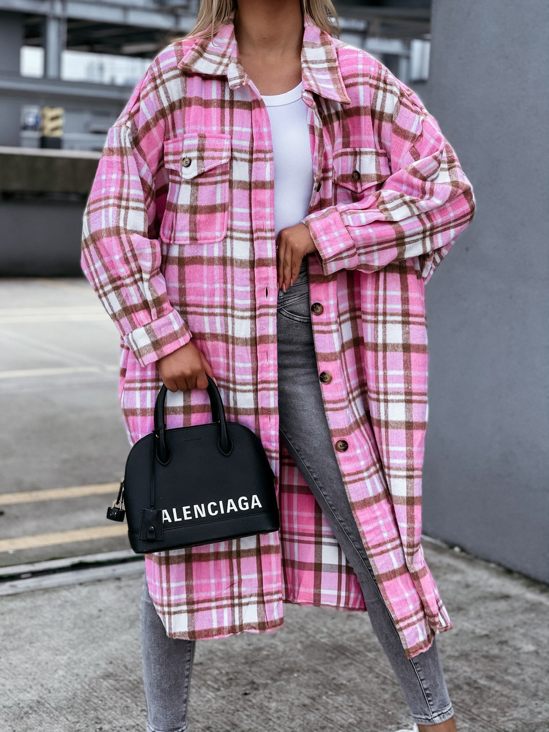 Damen Karierter Hemdblusenmantel aus weichem Baumwollmix EB