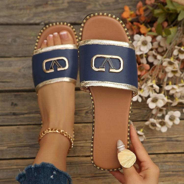 Damen modische Riemchen-Sandalen mit goldenen Details EB