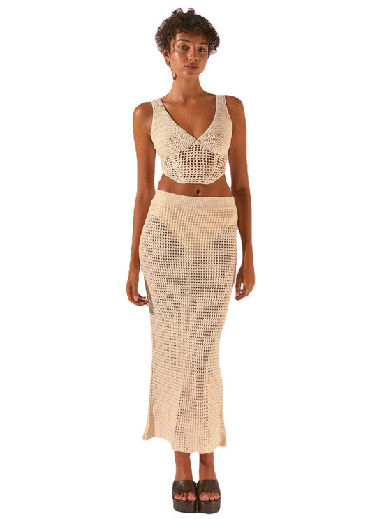 Damen gehäkeltes Crop-Top und Maxirock-Set EB