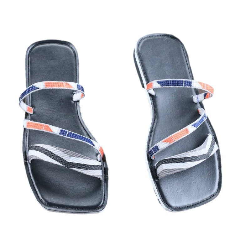 Damen verstellbare Zehentrenner-Sandalen mit geflochtenem Riemen EB