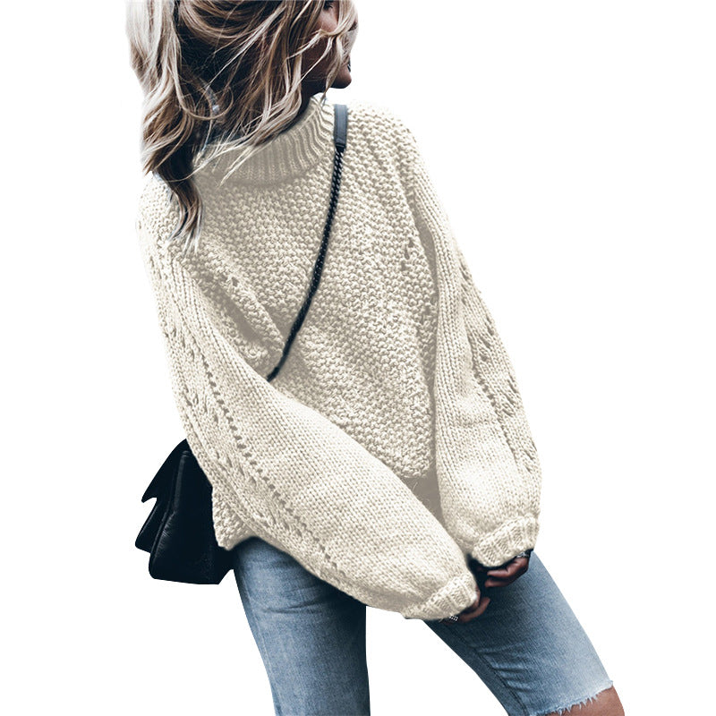 Damen Grobstrickpullover mit weitem Schnitt und modischem Rollkragen EB