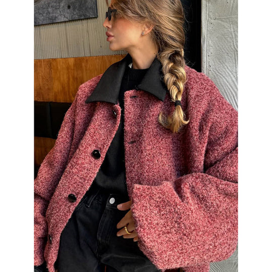 Damen Oversize Strickjacke mit hohem Kragen und Knopfdetails EB