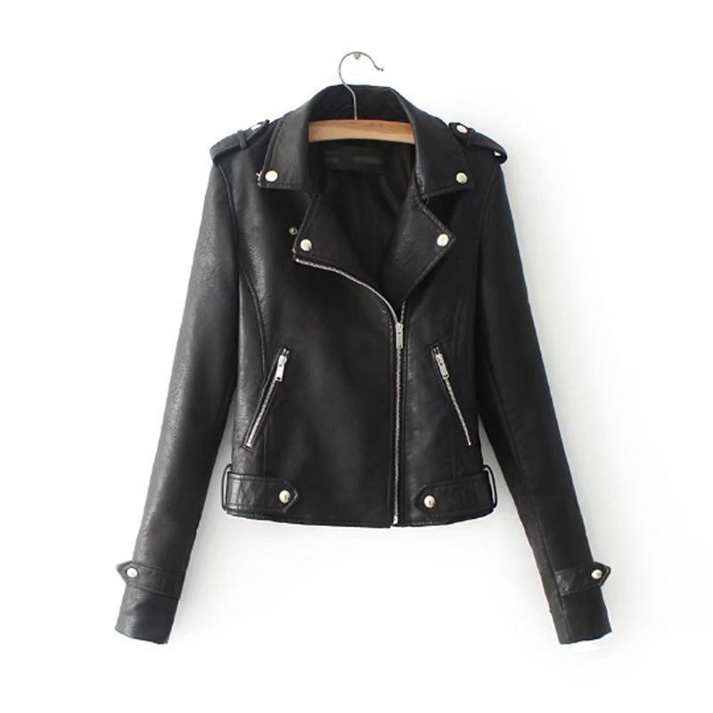 Damen stylische Kunstleder-Bikerjacke mit modischem Schnitt EB