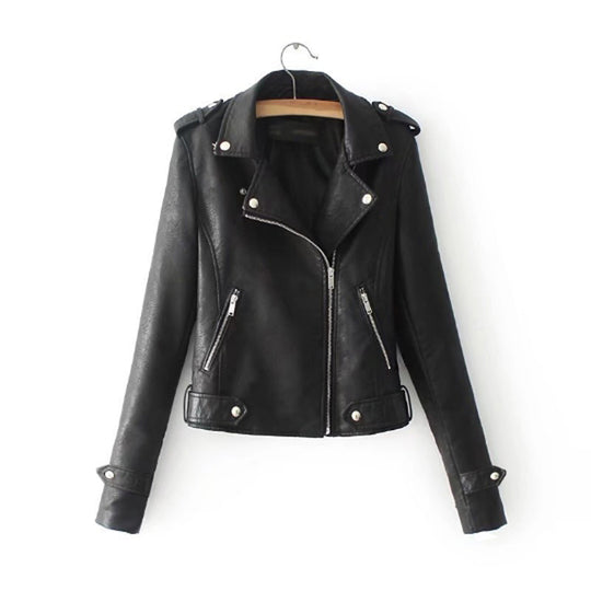 Damen stylische Kunstleder-Bikerjacke mit modischem Schnitt EB