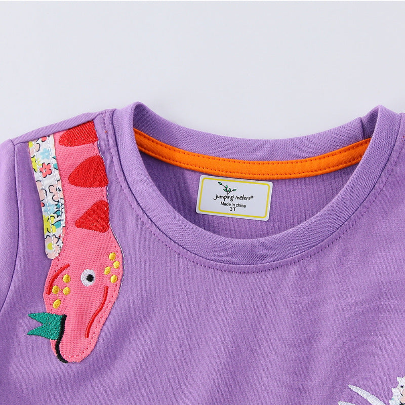 Mädchen Freizeitkleid mit lustigen Dinosaurier-Applikationen EB