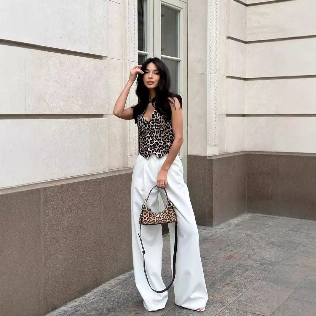 Damen Elegante Weste mit Knopfleiste und animalischem Muster EB
