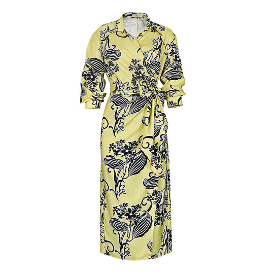 Damen Wickelkleid mit floralem Design und knöchellangem Schnitt EB