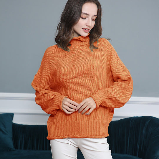 Damen Strickpullover mit hochgeschlossenem Kragen und weitem Schnitt EB