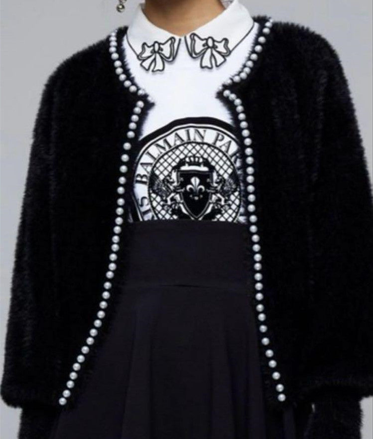 Damen Flauschiger Cardigan mit Perlknöpfen und lässigem Schnitt EB