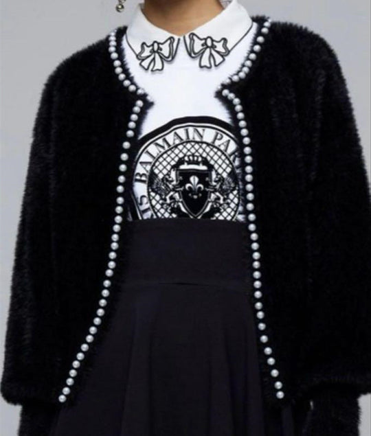 Damen Flauschiger Cardigan mit Perlknöpfen und lässigem Schnitt EB