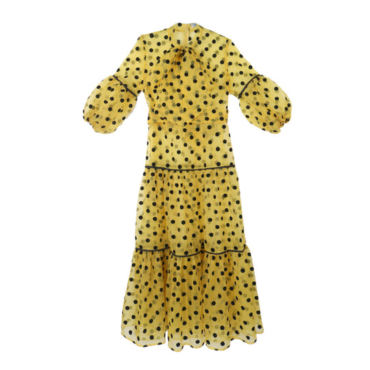 Damen Maxikleid mit voluminösen Rüschen und trendigen Punkten EB