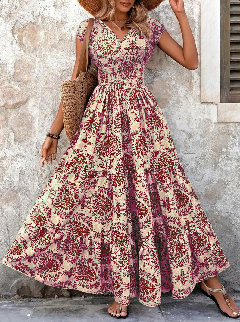 Damen Maxikleid mit eleganter V-Form und fliessendem Rock EB