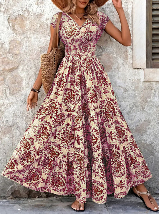 Damen Maxikleid mit eleganter V-Form und fliessendem Rock EB