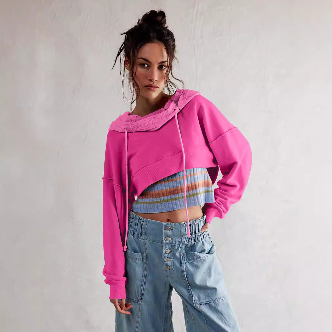 Damen cropped Sweatshirt mit lässigem Schnitt und Kängurutasche EB