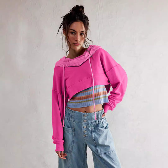Damen cropped Sweatshirt mit lässigem Schnitt und Kängurutasche EB
