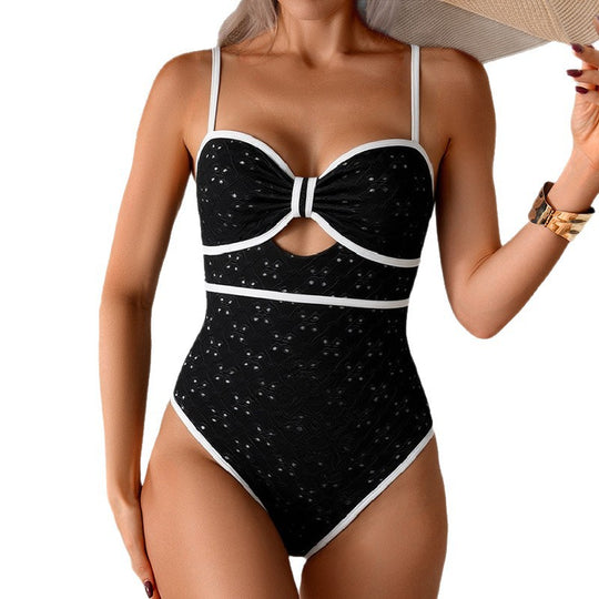 Damen Eleganter Einteiler Badeanzug mit modischem Knotendesign EB