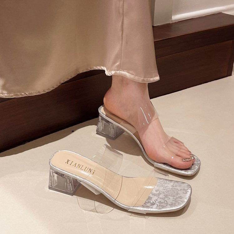 Damen transparente Mules mit blockiertem Acrylabsatz EB