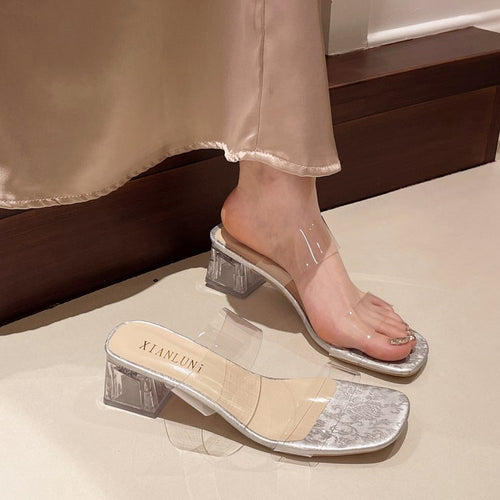Damen transparente Mules mit blockiertem Acrylabsatz EB