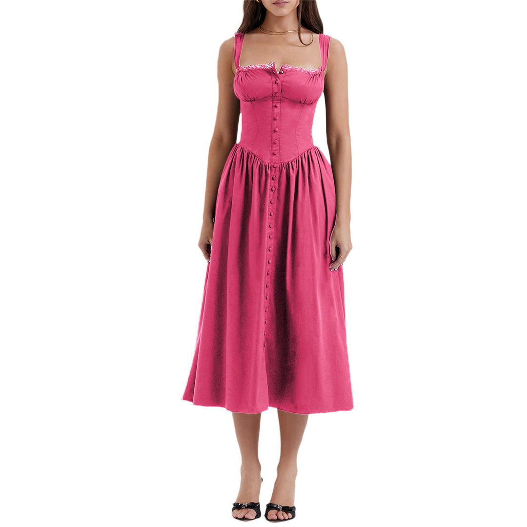 Damen Maxi-Kleid mit knöpfbarem Oberteil und schwingendem Rock EB