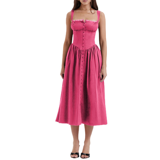Damen Maxi-Kleid mit knöpfbarem Oberteil und schwingendem Rock EB