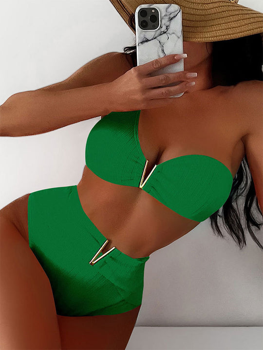 Damen High-Waist Bikini mit geschmackvollem Goldakzent EB