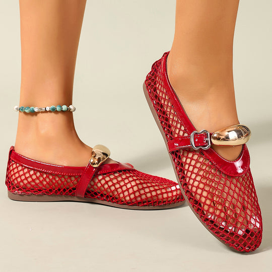 Damen luftige Schlüpfschuhe mit elegantem Netzdesign und modischer Schnalle EB