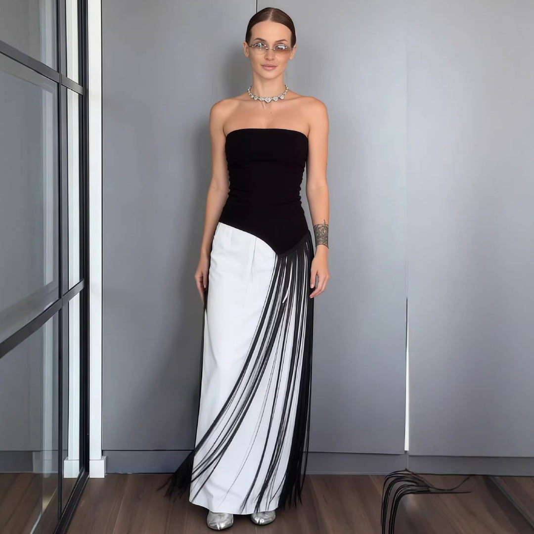 Damen Maxikleid mit schimmerndem Fransen-Design EB