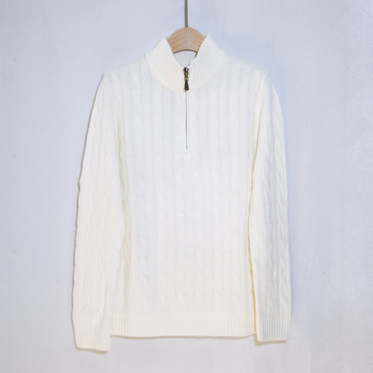 Herren eleganter Strickpullover mit halbem Reißverschluss und Zopfstrickmuster EB