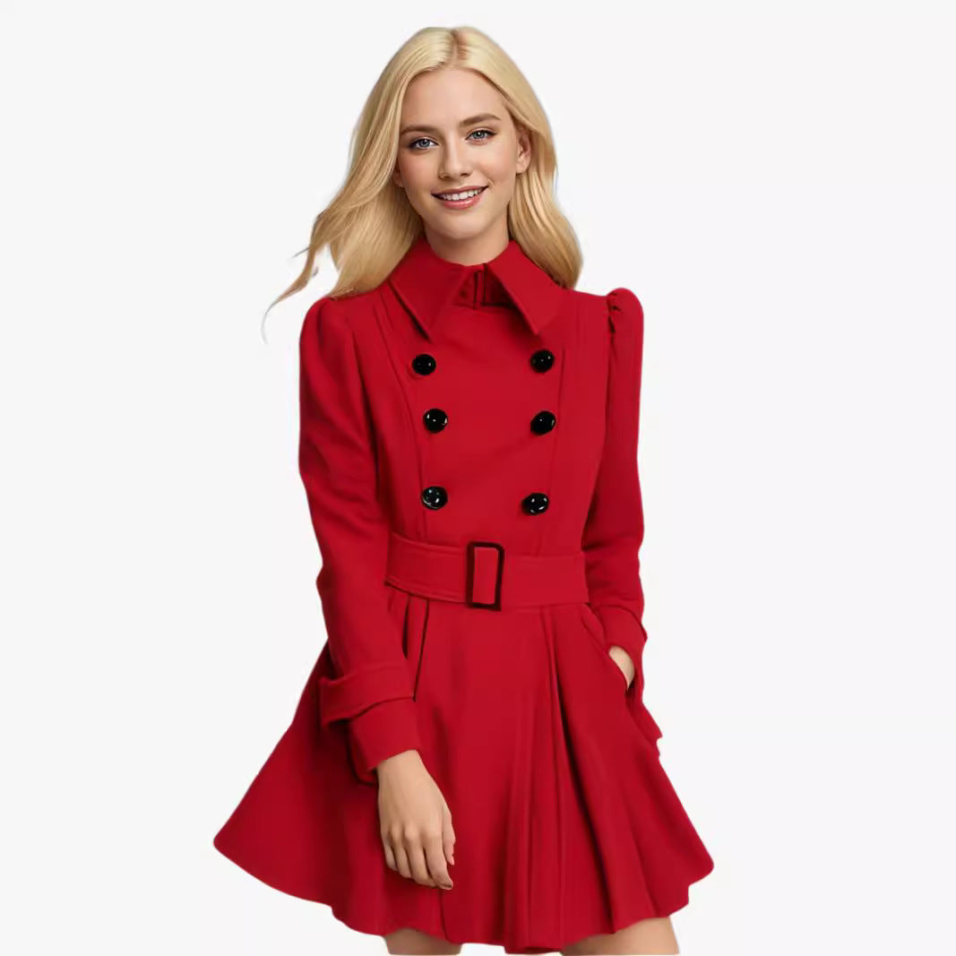Damen moderner Trenchcoat mit tailliertem Schnitt und Doppelknöpfen EB