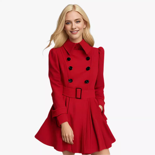 Damen moderner Trenchcoat mit tailliertem Schnitt und Doppelknöpfen EB