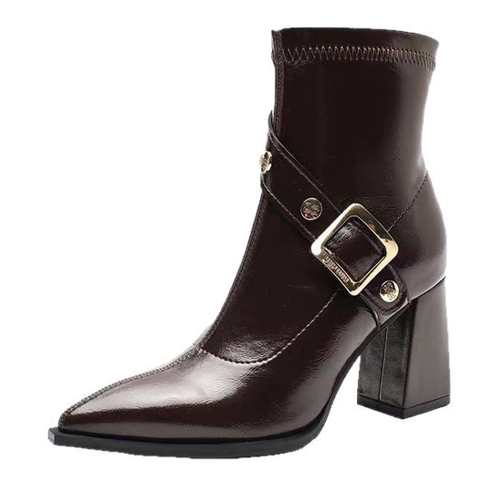 Damen Stiefeletten mit elegantem Blockabsatz und modischer Schnallenverzierung EB