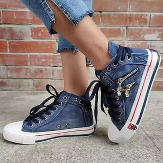 Damen Hohe Sneakers im modernen Used-Look mit modischen Reißverschlussdetails EB