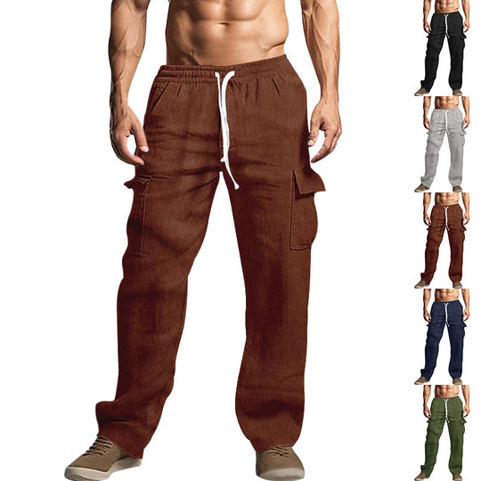 Herren Cord-Cargo-Hose mit elastischem Bund, Kordelzug & aufgesetzten Klappentaschen EB