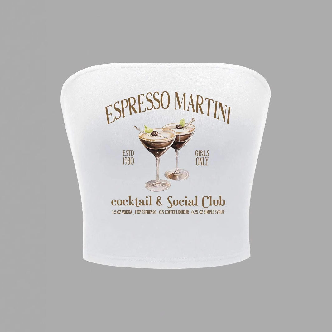 Damen Bandeau Top mit Espresso Martini Aufdruck und figurbetontem Schnitt EB