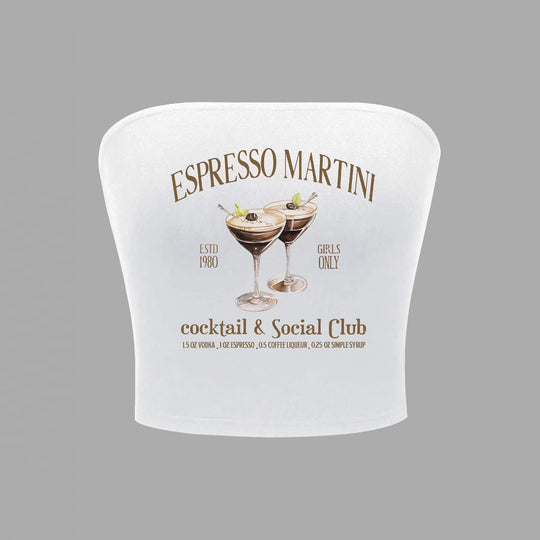 Damen Bandeau Top mit Espresso Martini Aufdruck und figurbetontem Schnitt EB