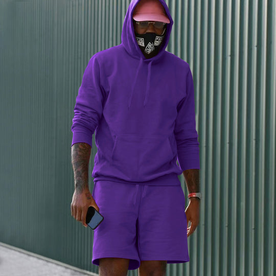 Herren nan zweiteiliges Freizeit-Set Hoodie und Sweatshorts aus French Terry mit Kängurutasche und Tunnelzug EB