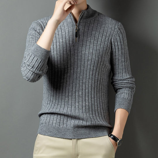 Herren Strickpullover mit modernem Stehkragen im Rippdesign EB