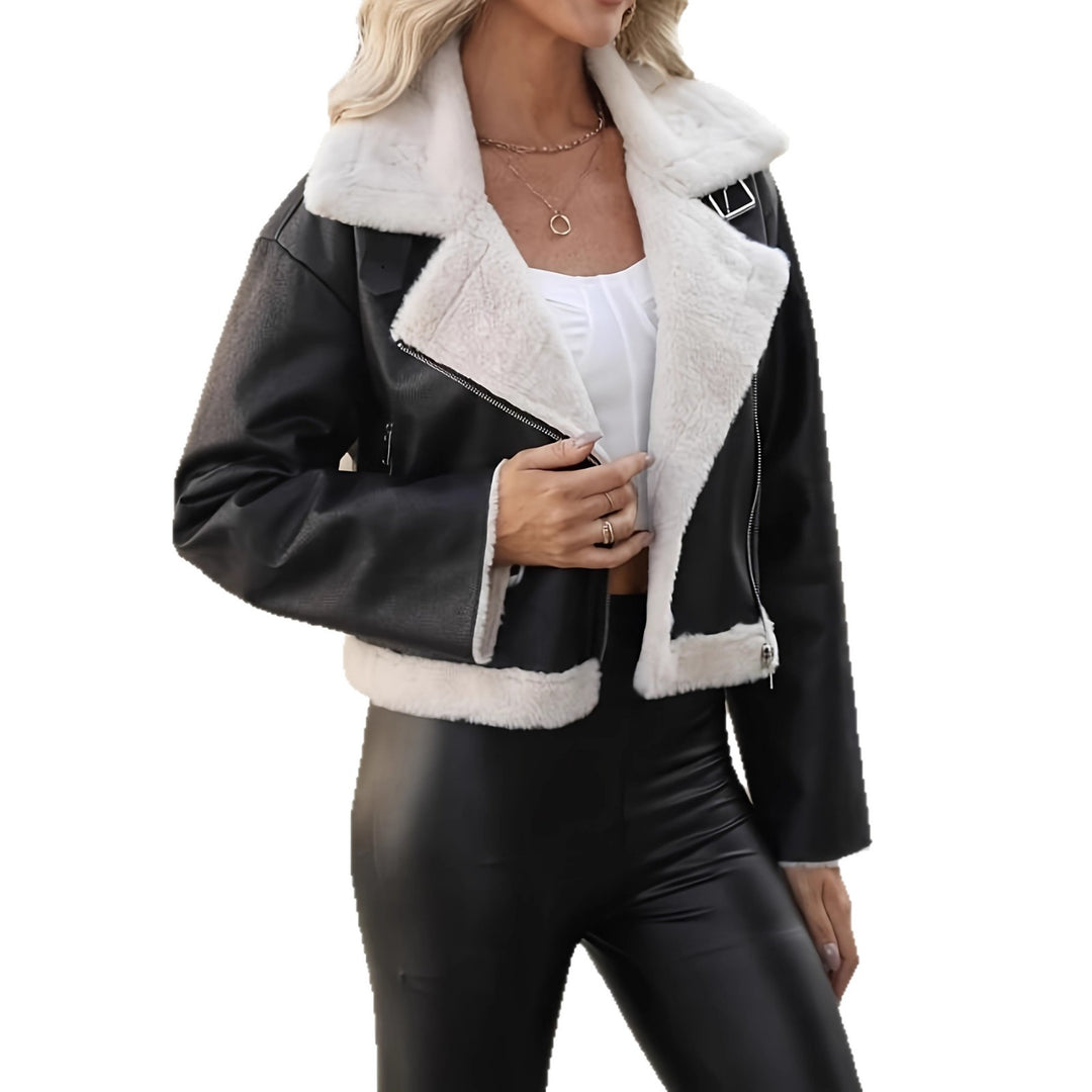 Damen Modische Kurzjacke mit Kunstfellkragen und praktischen Taschen EB