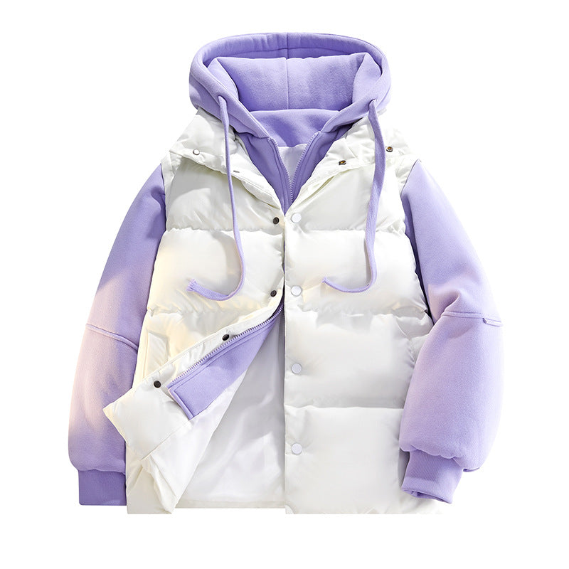Herren Hybrid-Steppjacke mit Fleeceärmeln, Kapuze und verdecktem Druckknopfverschluss EB